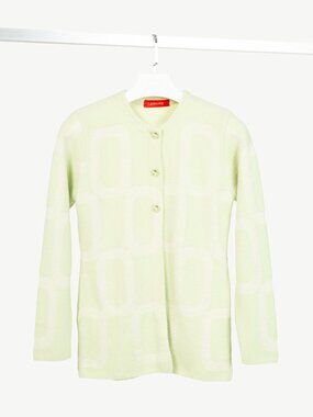 LEMAIRE Green Lame Geometric-Jacquard Button Cardigan